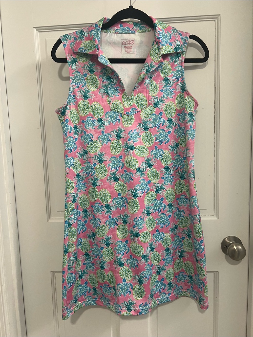Sleeveless Pink Pineapple Print Shift Dress